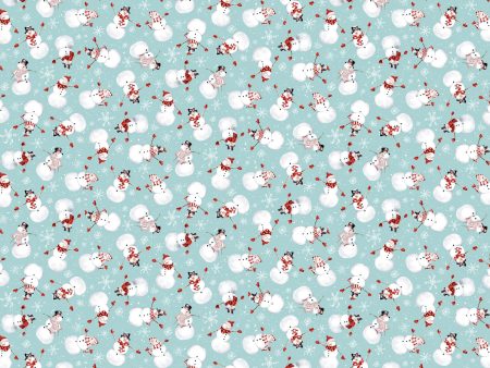 Tossed Snowmen Cotton Fabric HEG816-11 Blue Bundle Up by Barb Tourtillotte for Henry Glass Online now