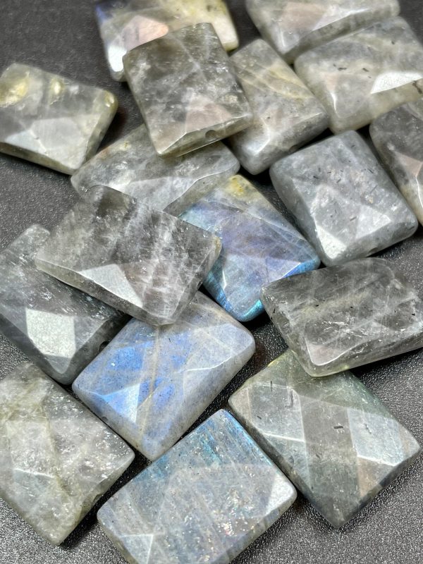 Natural Labradorite Gemstone Bead Faceted 14x18mm Rectangle Shape, Gorgeous Natural Gray Labradorite Blue Flash LOOSE BEADS Online Hot Sale