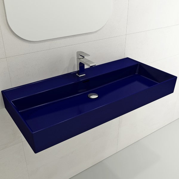 BOCCHI Milano 39  Sapphire Blue1-Hole Fireclay Wall-Mounted Bathroom Sink with Overflow For Cheap