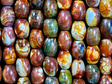 AAA NATURAL Tibetan Gemstone Bead 13x10mm Barrel Shape Bead, Gorgeous Multicolor Brown Orange Blue Color Tibetan Stone Beads Full Strand on Sale