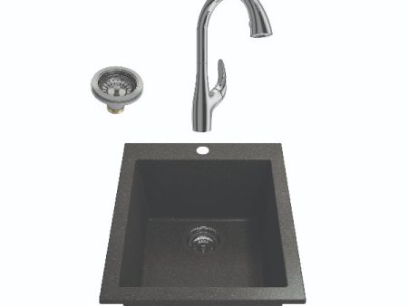 BOCCHI Campino Uno 16  Metallic Black Granite Undermount Bar Sink with Chrome Faucet Cheap