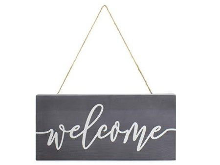 AuldHome 12  Gray with White Script Rustic Style Farmhouse Wooden Welcome Sign Online now