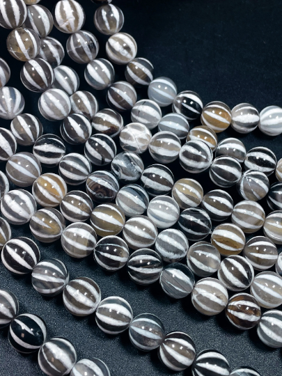 Natural Tibetan Gemstone Bead 6mm 8mm 10mm Round Bead, Beautiful White Black Dzi Striped Tibetan Agate Bead 15.5  Strand Online now