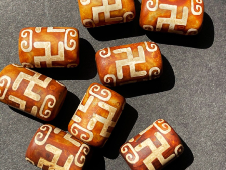 Natural Tibetan Gemstone Bead 22x13mm Tube Shape Bead, Brown Hand Painted Tibetan Bead, LOOSE BEADS Hot on Sale