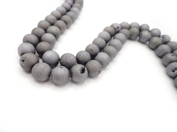 NATURAL Gemstone Druzy Agate Beads, Silver Smooth Round, Matte Finish, 6mm 8mm 10mm 12mm Full Strand 15.5  Great for jewelry making!!! For Cheap