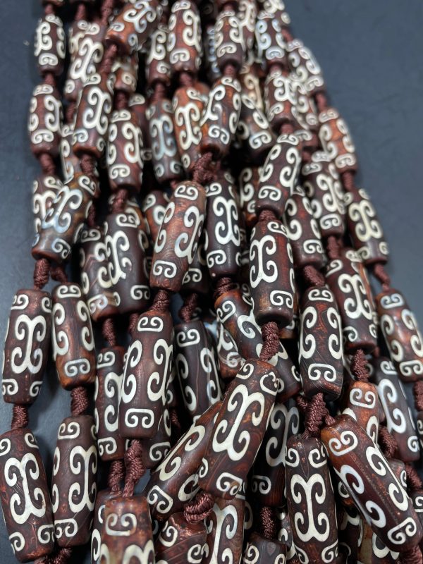 Natural Hand Painted Tibetan Agate Gemstone Beads 30x10mm, 40x15mm Barrel Tube Shape Bead 15.5  Fashion