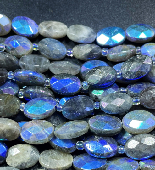 Mystic Natural Labradorite Gemstone Bead Faceted 8x10mm 9x12mm Oval Shape, Beautiful Gray Blue Color Labradorite Gemstone Bead Online now