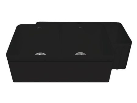 Whitehaus WHFLAL3318 33  Black Double Bowl Reversible Fireclay Farmhouse Sink Online now