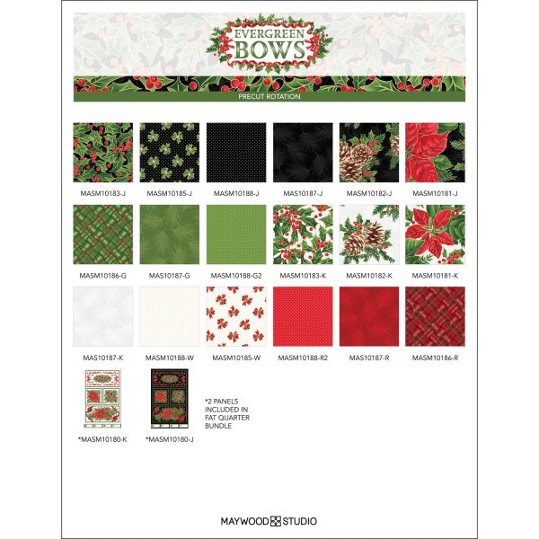 Metallic Evergreen Bows Cotton Fabric Charm Pack CP-MASEVB by Maywood Studio For Discount