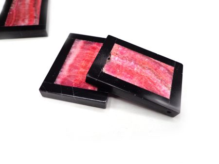 NATURAL Gemstone Rhodochrosite Pendant, Rectangle with Black Edges 36x26mm, Great for making Jewelry! Not treated in anyway! AAA quality Supply