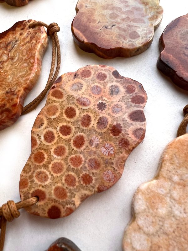 Natural Gemstone Fossil Coral Free Form Shape Pendant 41x59mm Beautiful Burnt Orange Color Loose Bead Loose Pendant Great Quality Gemstone!! Cheap