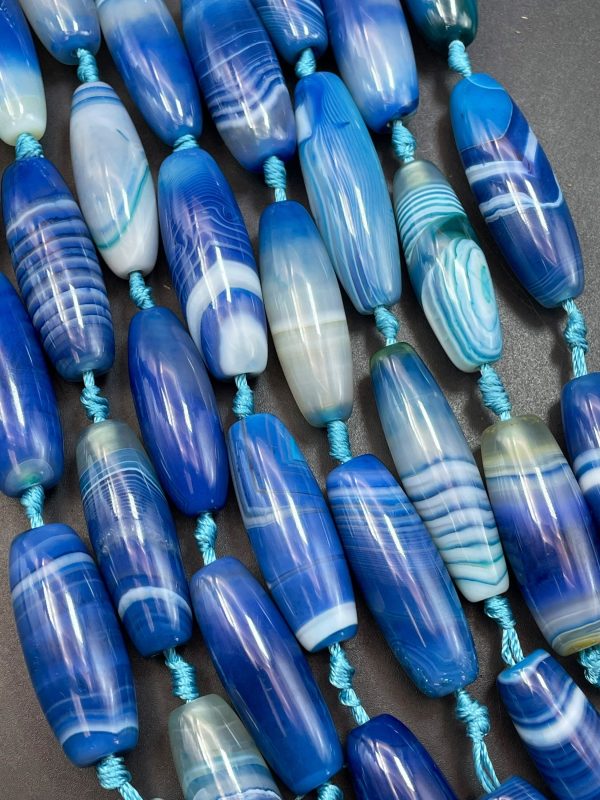 AAA Natural Botswana Gemstone Bead 14x40mm Barrel Shape, Gorgeous Turquoise Blue Color Botswana Gemstone Bead Sale