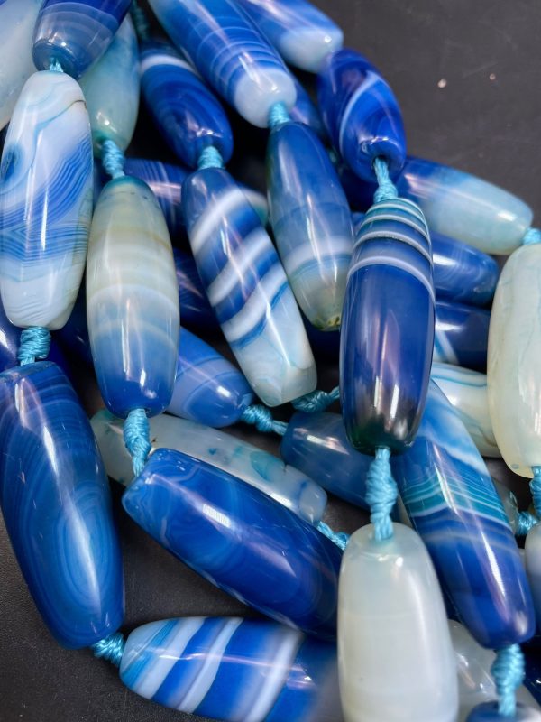 AAA Natural Botswana Gemstone Bead 14x40mm Barrel Shape, Gorgeous Turquoise Blue Color Botswana Gemstone Bead Sale